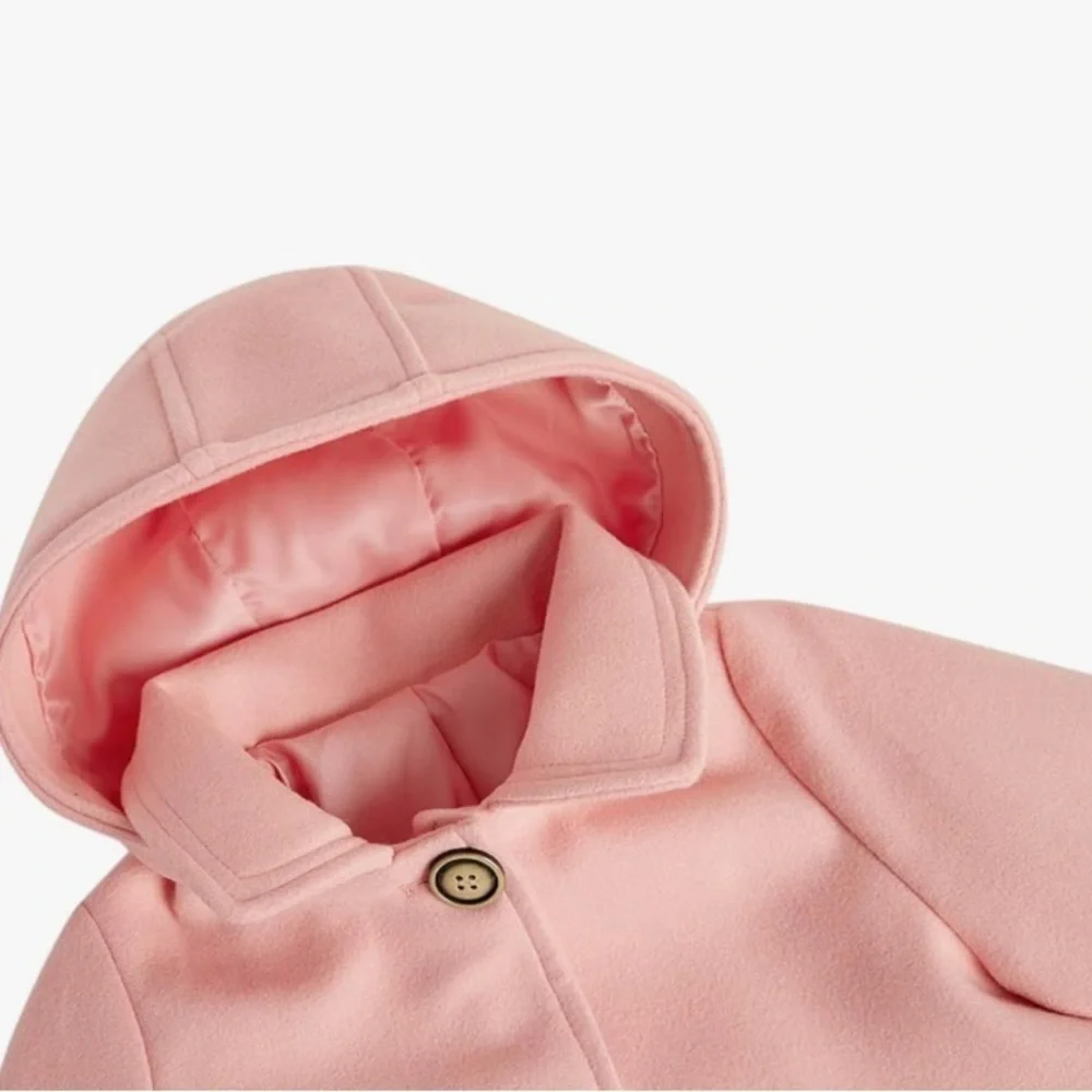 Girls Button Formal Coat Toddler Kids Hooded Woolen Jacket Fall Winter Outwear